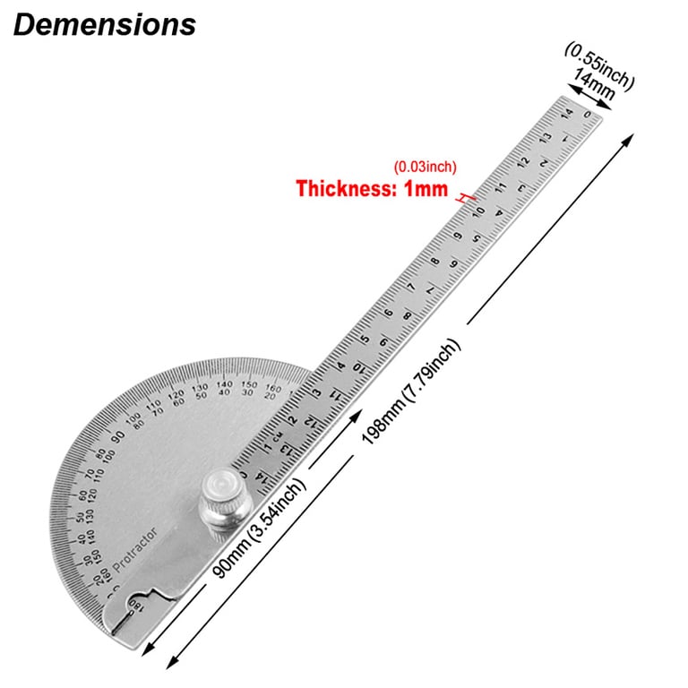 Stainless Steel Angle Meter Measure Protractor Ruler Goniometer with Metal Finder - Precision Woodworking Tool for Accurate Angle Measurements up to 180 Degrees - Durable, Easy to Use, Multi-Functional Design for Woodworking, Metalworking, Construction - Reliable and Versatile Tool for Professionals and DIY Enthusiasts