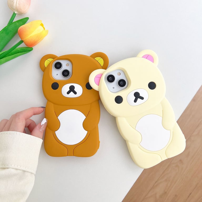 Adorable Rilakkuma Design Silicone Soft Cover Case for iPhone 17 16 15 14 13 12 11 Pro Max mini Plus Xs XR 6 7 8 Plus - Premium Shock Absorption Protective Case with Precision Fit, Durable Material, Easy to Clean - Cute Bear Design for Charm and Protection