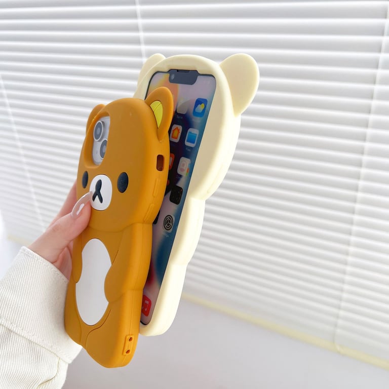 Adorable Rilakkuma Design Silicone Soft Cover Case for iPhone 17 16 15 14 13 12 11 Pro Max mini Plus Xs XR 6 7 8 Plus - Premium Shock Absorption Protective Case with Precision Fit, Durable Material, Easy to Clean - Cute Bear Design for Charm and Protection