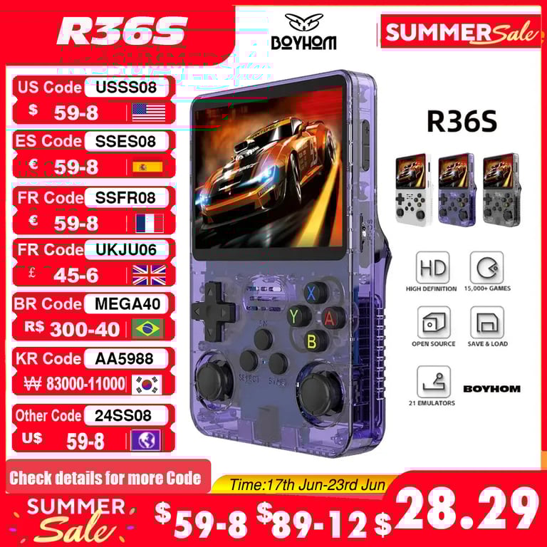 Open Source R36S Retro Handheld Video Game Console with 64GB Pre-installed Games, Linux System, Portable Design, Long Battery Life, and Expandable Storage Options