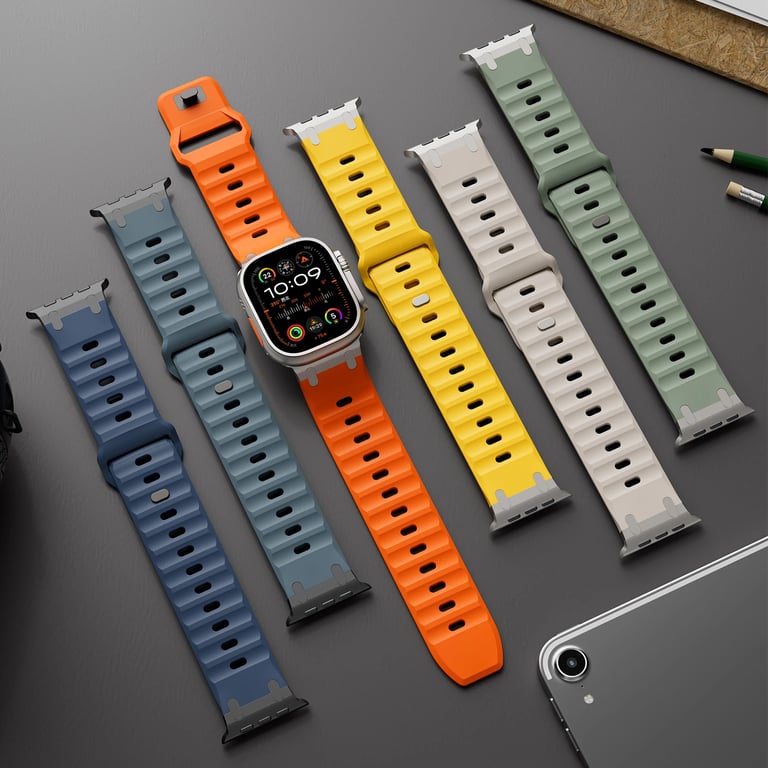 Premium Silicone Sport Strap with Stainless Steel Correa Bracelet for Apple Watch Series 9, 8, 7, SE, 10 - Durable, Flexible, and Stylish Band with Ultra 2 Design - Skin-Friendly, Easy to Install, Available in Various Colors - Perfect for Active Lifestyle and Sports Activities