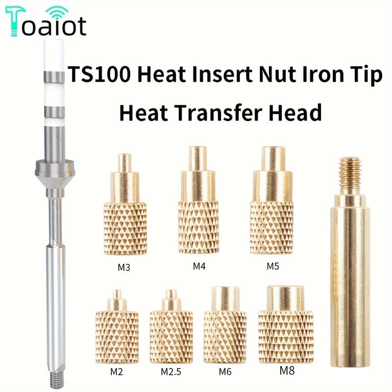High-Quality Brass Heat Insert Nut Iron Tip TS100 Soldering Iron Tip Insertion Kit with Internal Thread Head M2-M8 for Efficient Heat Transfer and Easy Insertion Process - Versatile Tool for Electronics Repair, Woodworking, Metalworking, and More