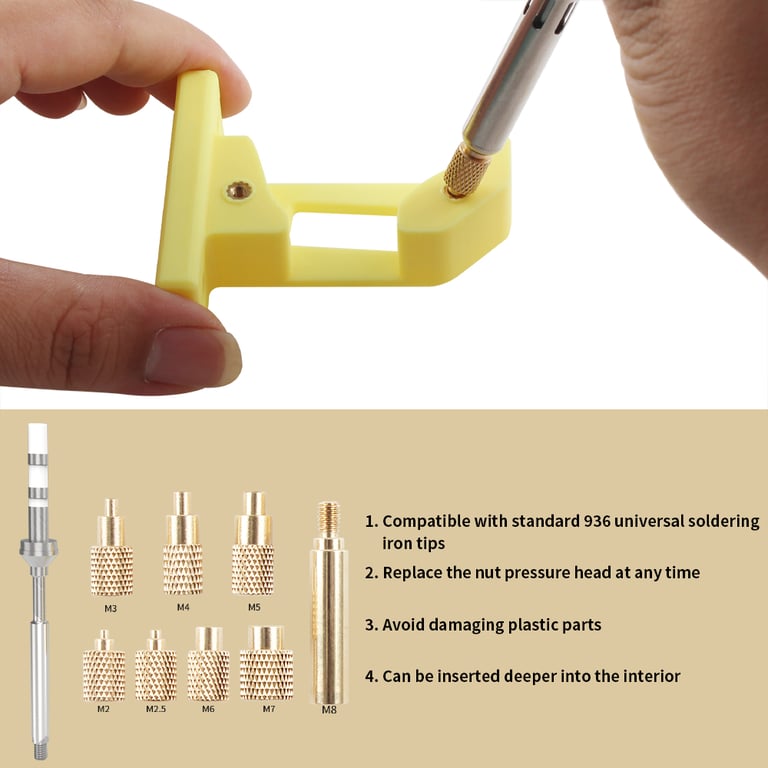 High-Quality Brass Heat Insert Nut Iron Tip TS100 Soldering Iron Tip Insertion Kit with Internal Thread Head M2-M8 for Efficient Heat Transfer and Easy Insertion Process - Versatile Tool for Electronics Repair, Woodworking, Metalworking, and More