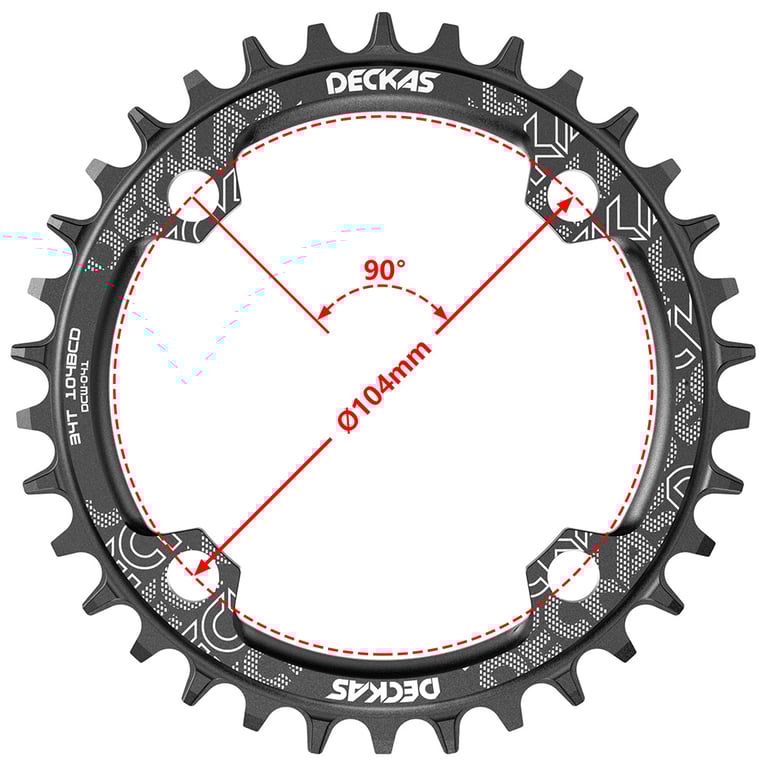 DECKAS 104 BCD Chainring - Durable Aluminum Alloy, Optimal Tooth Configuration, Narrow Wide Design, 12-Speed and 11-Speed Compatibility, Single-Speed Performance for Mountain Biking - 32T, 34T, 36T, 38T Options Available