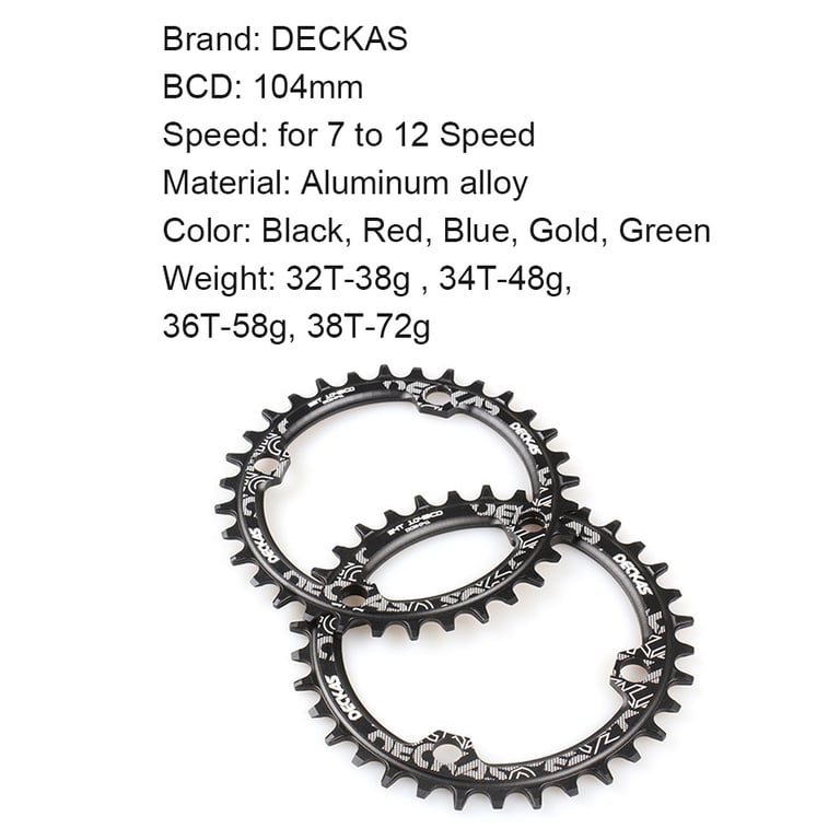 DECKAS 104 BCD Chainring - Durable Aluminum Alloy, Optimal Tooth Configuration, Narrow Wide Design, 12-Speed and 11-Speed Compatibility, Single-Speed Performance for Mountain Biking - 32T, 34T, 36T, 38T Options Available
