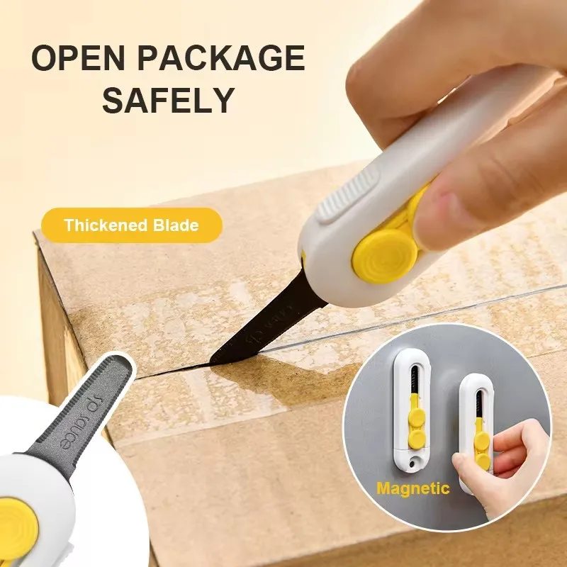 Compact Mini Magnetic Box Cutter with Safety Lock Mechanism - Portable and Versatile Cutting Tool for Home Use - Durable Design with Razor-Sharp Blade - Ideal for Opening Packages, Cartons, and Boxes - Convenient Storage in Drawers or Toolboxes