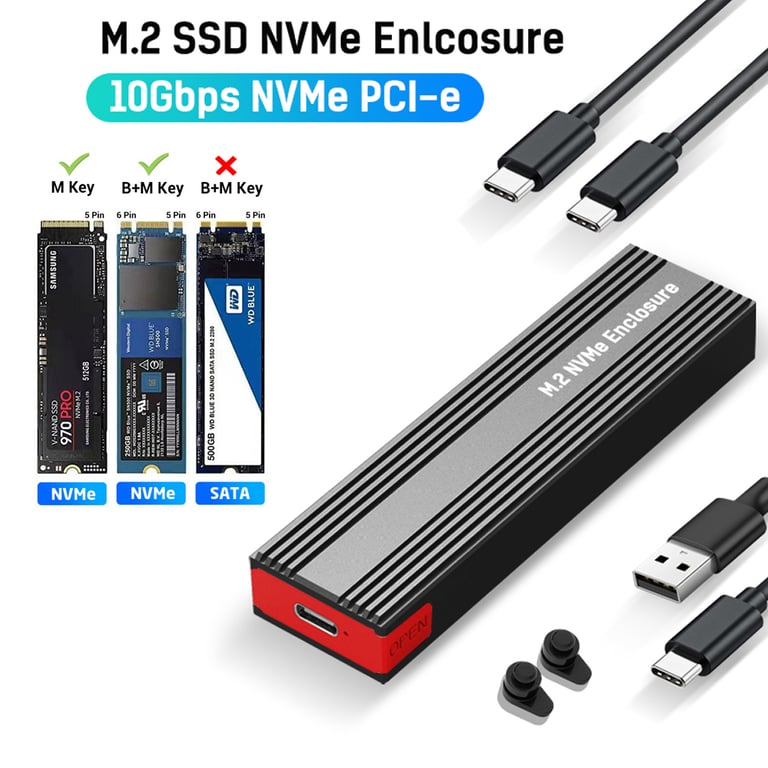 High-Speed Data Transfer M2 NVMe SSD Enclosure 10Gbps Tool-Free Installation USB-C 3.2 Gen2 Heat Dissipation Compact Portable External Adapter Case for Lightning-Fast File Transfers and Backups