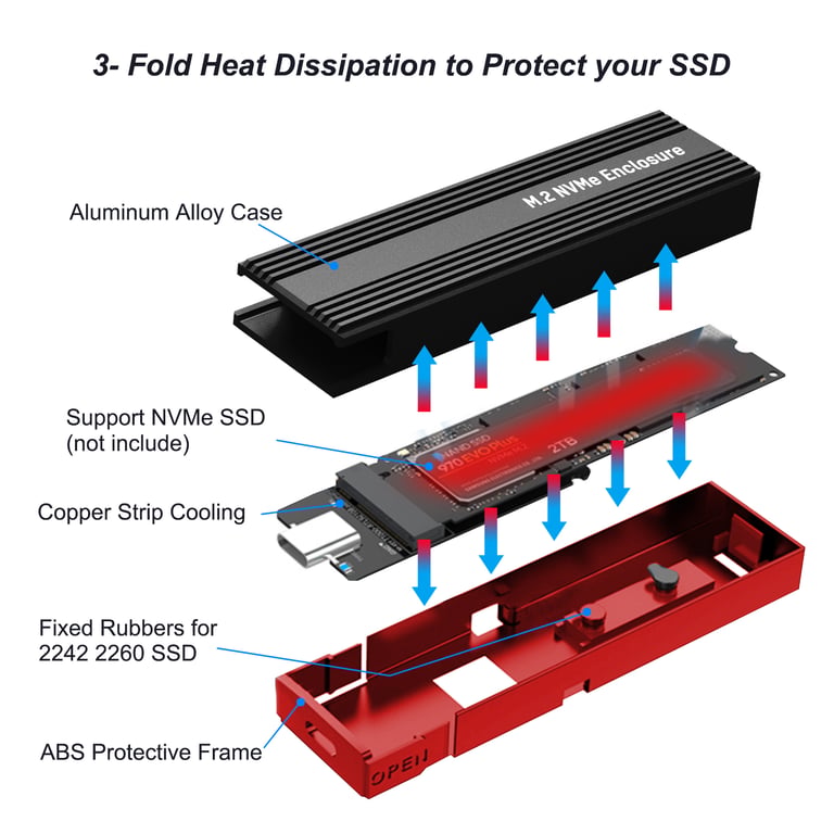 High-Speed Data Transfer M2 NVMe SSD Enclosure 10Gbps Tool-Free Installation USB-C 3.2 Gen2 Heat Dissipation Compact Portable External Adapter Case for Lightning-Fast File Transfers and Backups
