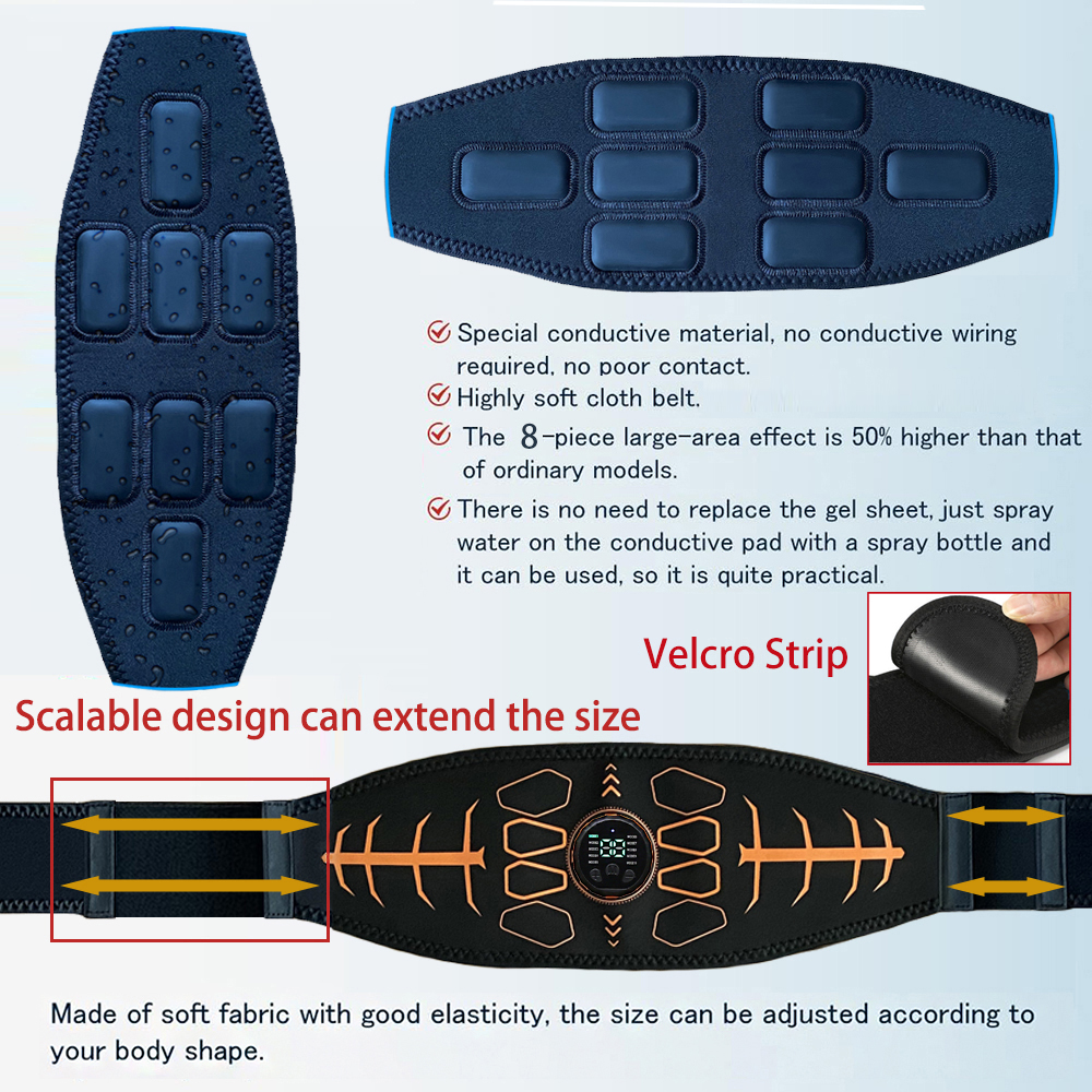 USB Rechargeable Smart Muscle Toner Abdominal Toning Belt with EMS Technology for Muscle Strength and Body Massager Function - Portable Home Gym Training Essential with Adjustable Comfort Fit