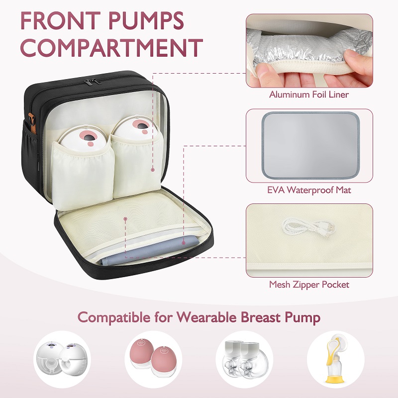 Portable Double Layer Breast Pump Bag with Insulated Cooler Compartment - Travel-Friendly Organizer for Wearable Pumps, Bottles, and Accessories - Durable, Easy-to-Clean Design for On-The-Go Moms