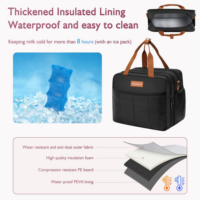 Portable Double Layer Breast Pump Bag with Insulated Cooler Compartment - Travel-Friendly Organizer for Wearable Pumps, Bottles, and Accessories - Durable, Easy-to-Clean Design for On-The-Go Moms