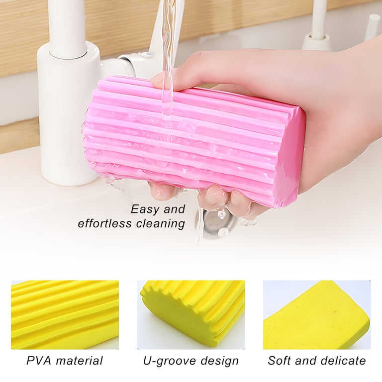 Magical Dust Cleaning Sponges - PVA Sponge Material, Damp Clean Duster, for Multiple Surfaces, Efficient and Effective Cleaning, Blinds, Glass, Baseboards, Vents, Railings, Mirrors, Windows, Sparkling Clean, Chemical-Free, High-Quality, Long-Lasting, Super Absorbent, Soft Texture, Versatile Design
