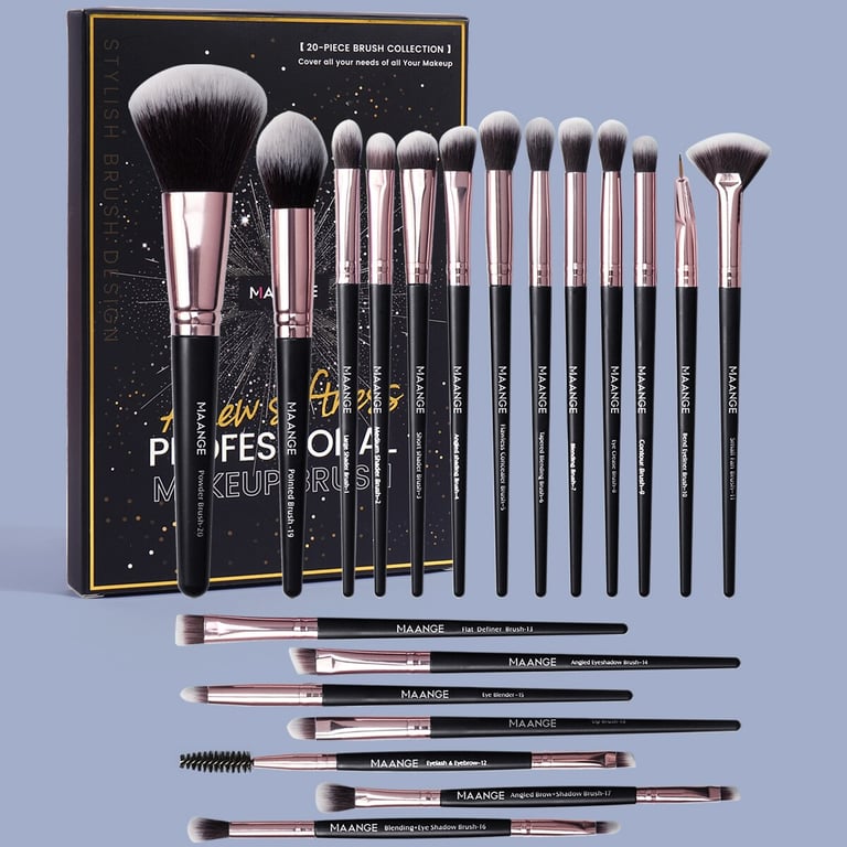 Maange 20Pcs Makeup Brushes Set - Premium Synthetic Fiber Brushes for Professional Results, Versatile Tool for Various Makeup Looks, Includes Powder, Eye Shadow, Foundation, Blush, and Blending Brushes, Convenient Storage Box for Travel, Perfect Gift for Women Makeup Enthusiasts
