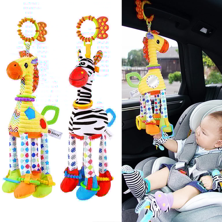 Soft Giraffe Zebra Animal Handbells Rattles Plush Infant Baby Development Handle Toy With Teether - Safe, Interactive, and Developmental Newborn Gift for Sensory Stimulation, Fine Motor Skills, and Auditory Development