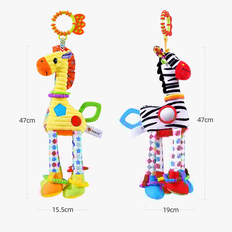 Soft Giraffe Zebra Animal Handbells Rattles Plush Infant Baby Development Handle Toy With Teether - Safe, Interactive, and Developmental Newborn Gift for Sensory Stimulation, Fine Motor Skills, and Auditory Development