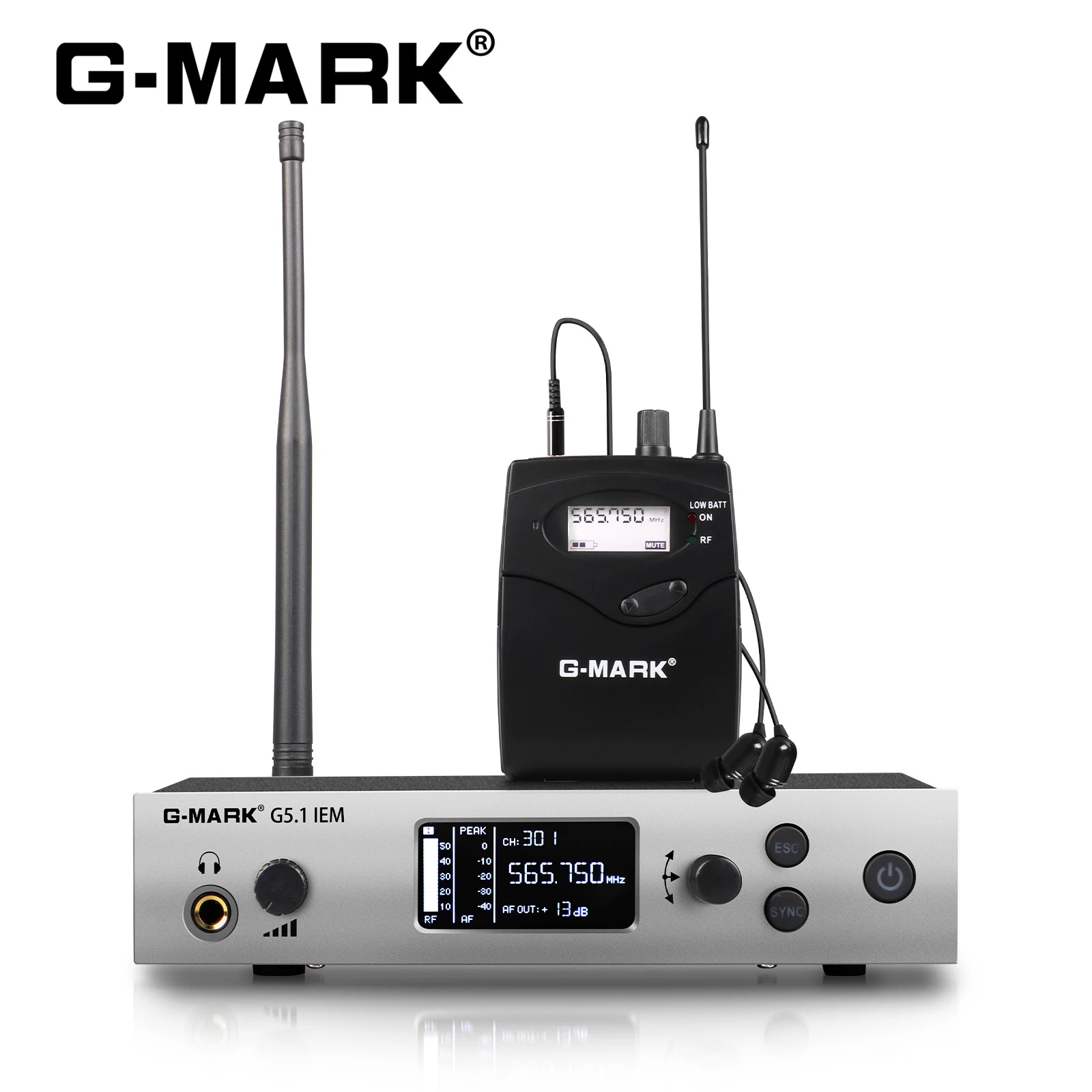G-MARK G5.1IEM UHF Mono Single Channel Wireless In Ear Monitor System with Superior Sound Quality, Frequency Flexibility, Comfortable Fit, Easy to Use Controls, and Durable Construction for Singers, Performers, and DJs