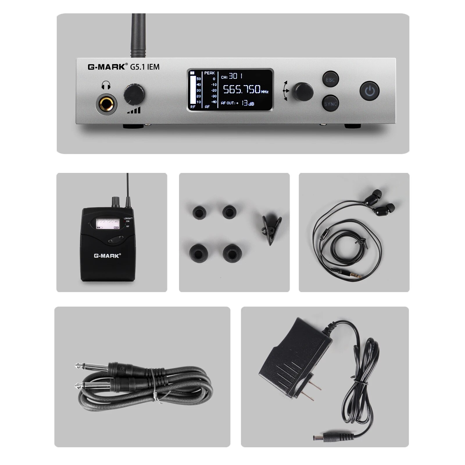 G-MARK G5.1IEM UHF Mono Single Channel Wireless In Ear Monitor System with Superior Sound Quality, Frequency Flexibility, Comfortable Fit, Easy to Use Controls, and Durable Construction for Singers, Performers, and DJs