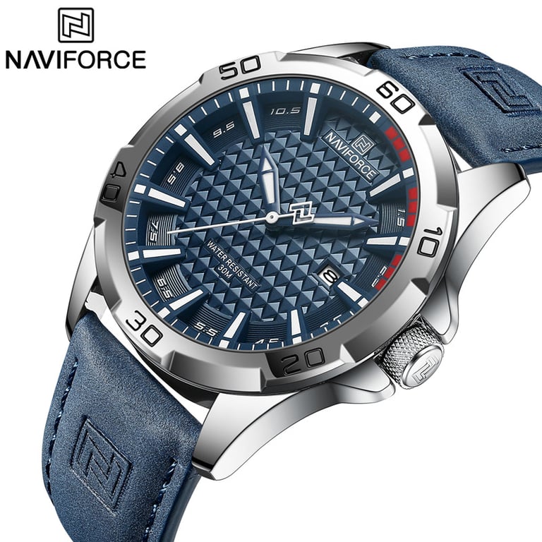 NAVIFORCE Men's Fashion Quartz Watch with Sleek Design, Leather Strap, Waterproof, Calendar Feature, and Precision Quartz Movement - Durable and Reliable Timepiece for Casual and Formal Occasions