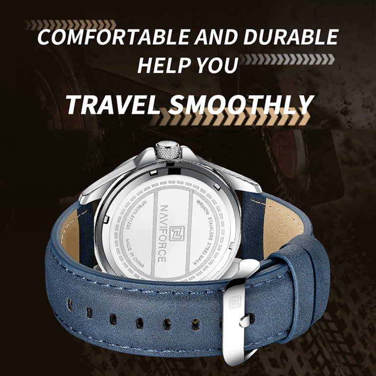 NAVIFORCE Men's Fashion Quartz Watch with Sleek Design, Leather Strap, Waterproof, Calendar Feature, and Precision Quartz Movement - Durable and Reliable Timepiece for Casual and Formal Occasions