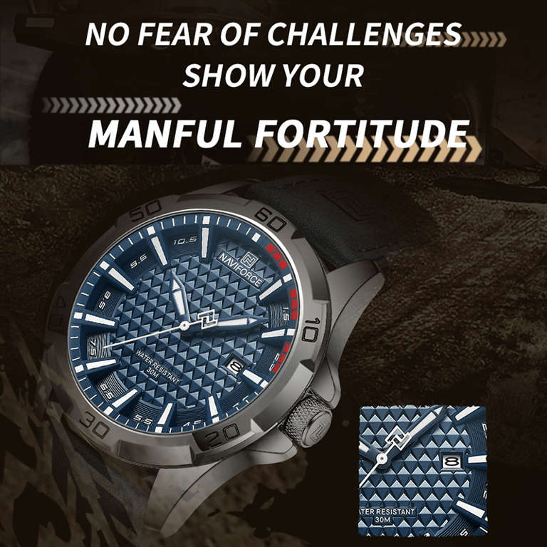 NAVIFORCE Men's Fashion Quartz Watch with Sleek Design, Leather Strap, Waterproof, Calendar Feature, and Precision Quartz Movement - Durable and Reliable Timepiece for Casual and Formal Occasions