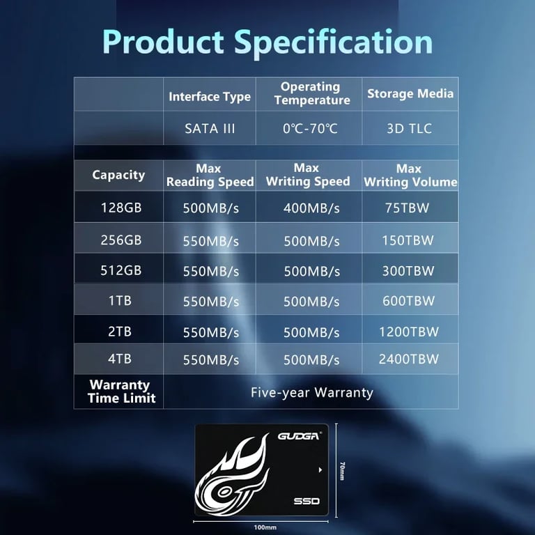 GUDGA 2.5" SATA3 SSD 128GB-512GB High-Speed Performance & Reliable Storage Solution for PC, Laptop, Desktop - Easy Installation & Cost-Effective Upgrade - SATA3 Interface, Durability & Compatibility - Blazing-Fast Read & Write Speeds, Improved Performance & Data Safety