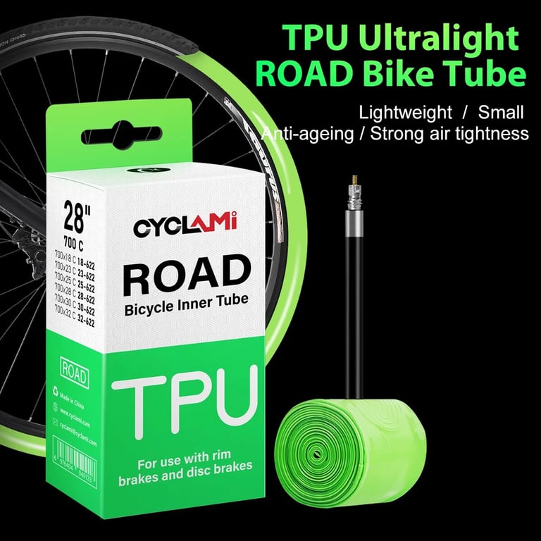 CYCLAMI Ultralight 30g Bike Inner Tube for 700C 18-32 Road Bicycle Tires - Durable TPU Material, French Valve Options, Smooth Ride Performance, Reliable and Convenient Replacement Spare for Road Cycling Adventures