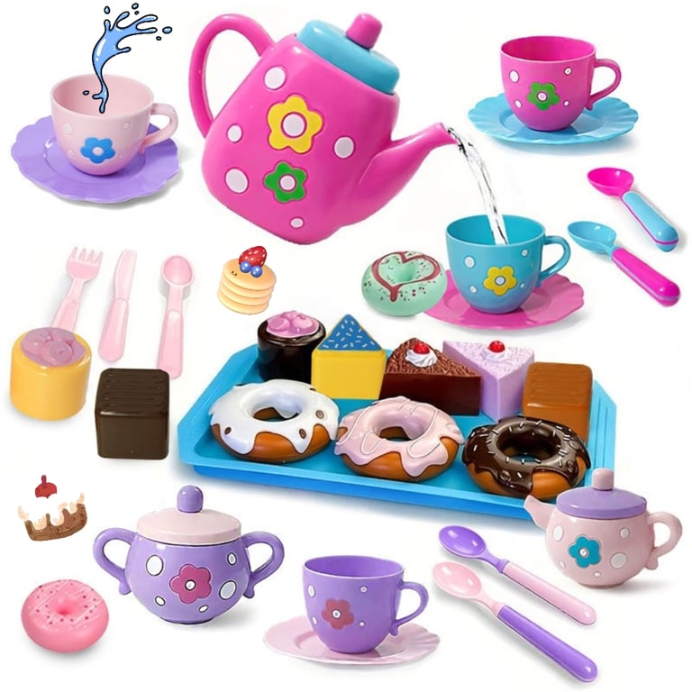 Tea Party Fun Playset for Kids - Complete Pretend Play Tea Set with Kettle, Cookies, and Play Food - Interactive Tea Party Toy for Boys and Girls - Great Gift Idea for Creative Playtime - Durable and Safe Materials for Long-Lasting Fun and Enjoyment