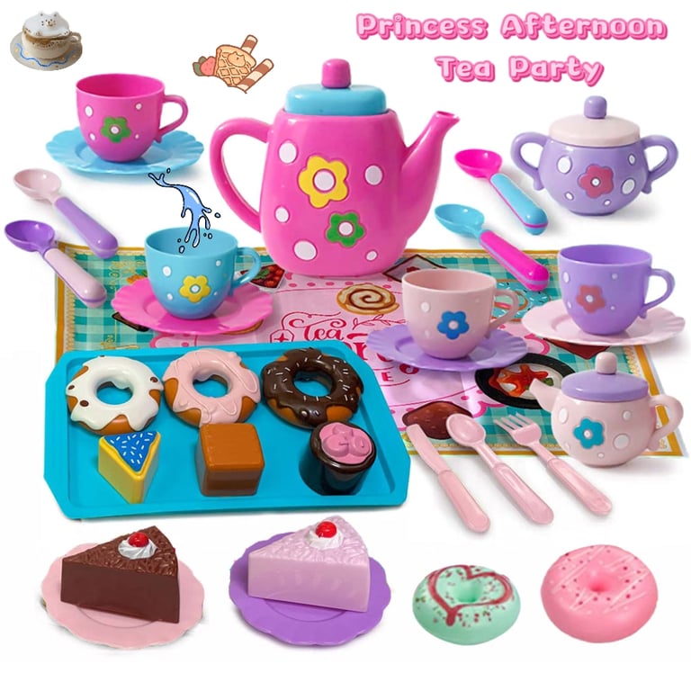 Tea Party Fun Playset for Kids - Complete Pretend Play Tea Set with Kettle, Cookies, and Play Food - Interactive Tea Party Toy for Boys and Girls - Great Gift Idea for Creative Playtime - Durable and Safe Materials for Long-Lasting Fun and Enjoyment