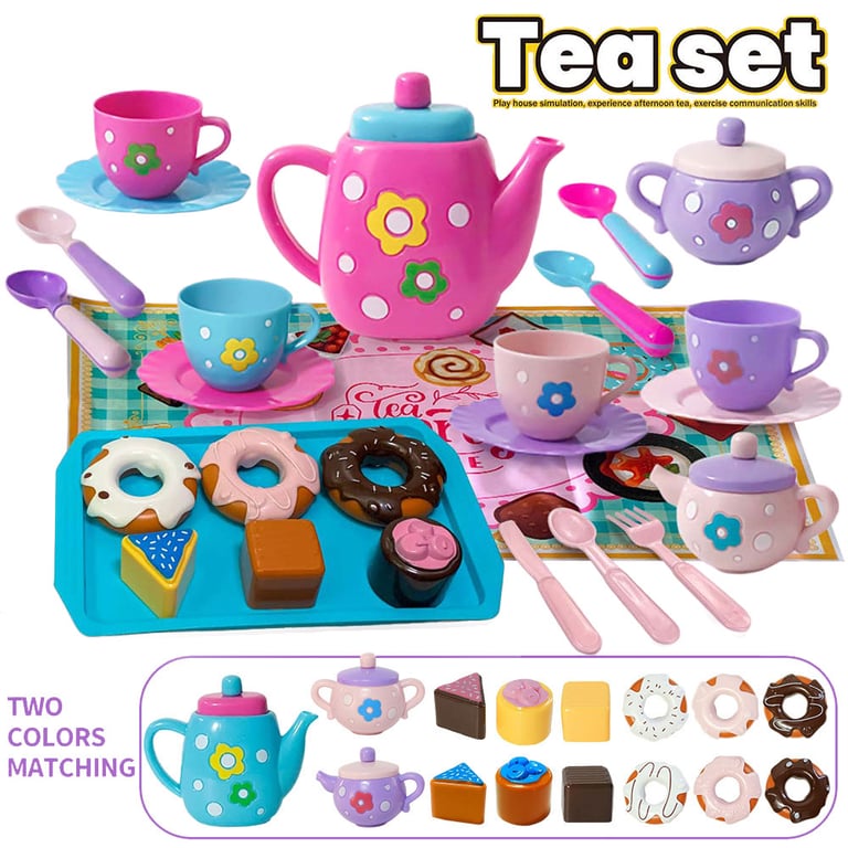 Tea Party Fun Playset for Kids - Complete Pretend Play Tea Set with Kettle, Cookies, and Play Food - Interactive Tea Party Toy for Boys and Girls - Great Gift Idea for Creative Playtime - Durable and Safe Materials for Long-Lasting Fun and Enjoyment