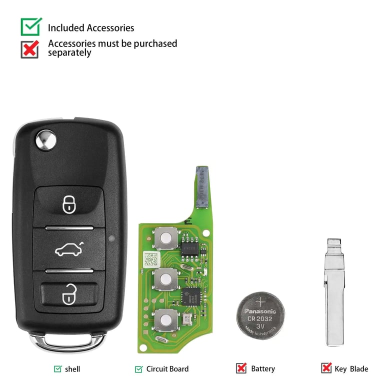 Xhorse XEB510EN Volkswagen B5 Type Super Remote with Advanced XT27B Super Chip Technology for Enhanced Security and Easy Programming, Durable Construction for Long-Lasting Performance and Perfect Compatibility with Keyless Entry System