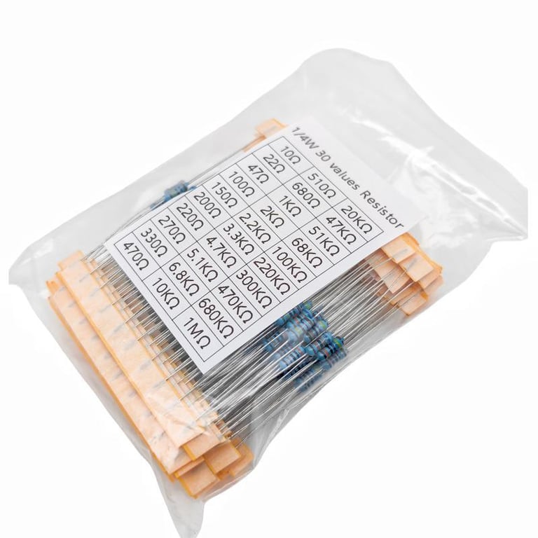 600-Piece High-Quality Metal Film Resistor Kit - 1/4W, 1% Tolerance, Assorted Values 1K ohm to 1M ohm - Ideal for Electronic Projects, Circuit Prototyping, DIY Electronics - Durable and Reliable - Conveniently Organized for Easy Access and Storage