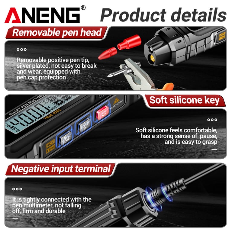 ANENG A3005 Digital Multimeter Pen Type - Professional Grade Accuracy, Non-Contact Voltage Detection, Auto Range/Manual Range Selection, Portable and Durable Construction - Ideal for AC/DC Voltage, Resistance, Diode Testing - Reliable Tool for Professionals and DIY Enthusiasts
