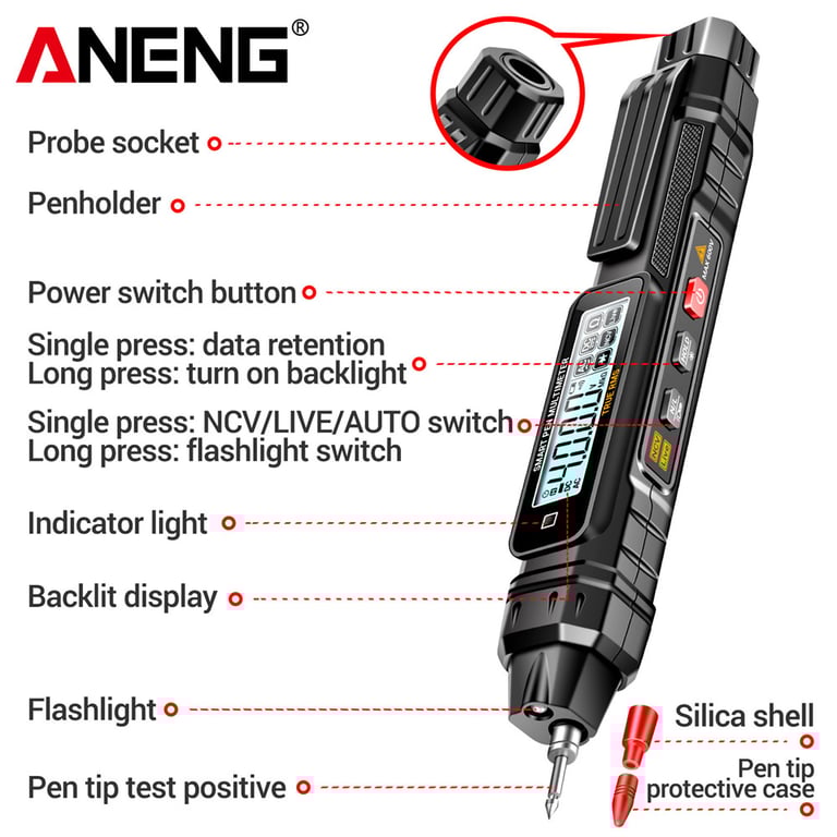 ANENG A3005 Digital Multimeter Pen Type - Professional Grade Accuracy, Non-Contact Voltage Detection, Auto Range/Manual Range Selection, Portable and Durable Construction - Ideal for AC/DC Voltage, Resistance, Diode Testing - Reliable Tool for Professionals and DIY Enthusiasts