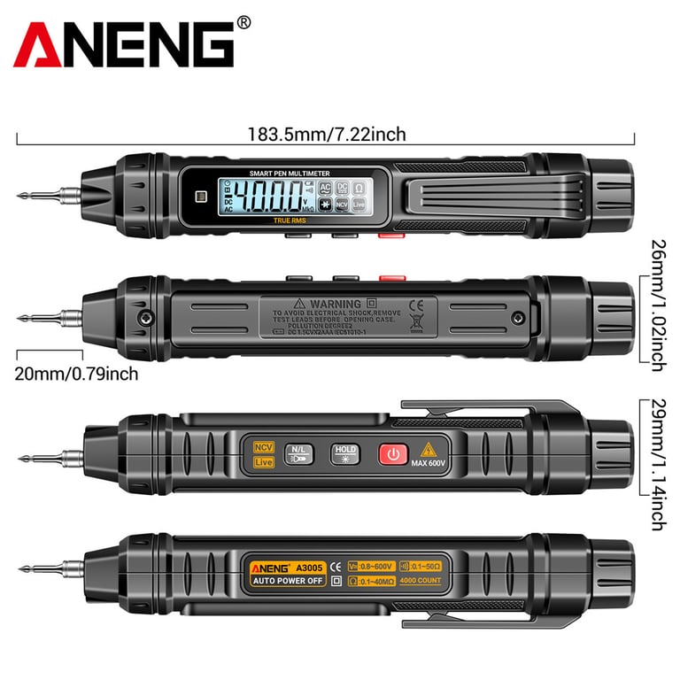 ANENG A3005 Digital Multimeter Pen Type - Professional Grade Accuracy, Non-Contact Voltage Detection, Auto Range/Manual Range Selection, Portable and Durable Construction - Ideal for AC/DC Voltage, Resistance, Diode Testing - Reliable Tool for Professionals and DIY Enthusiasts