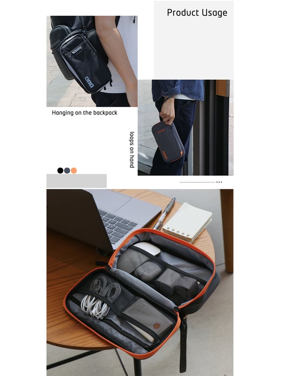 Water-Resistant Nylon Travel Case for Electronics and Accessories with Multiple Compartments and Pockets - Durable, Compact, and Versatile Gadget Organizer Bag for iPad, Cables, Power Bank, USB Flash Drives, Chargers - Ideal for Business Trips, Leisure Travel, and Daily Use - Stylish and Practical Gift