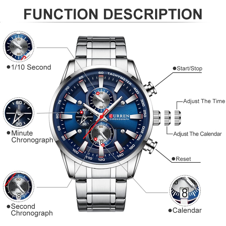 CURREN Quartz Men’s Watch - Luxury Design, Precision Timekeeping, Waterproof, Date Display, Relogio Masculino - Sophisticated and Stylish Timepiece for Men, Accurate Chronograph Function, Durable Construction, Masculine Design, Perfect for Everyday and Outdoor Wear