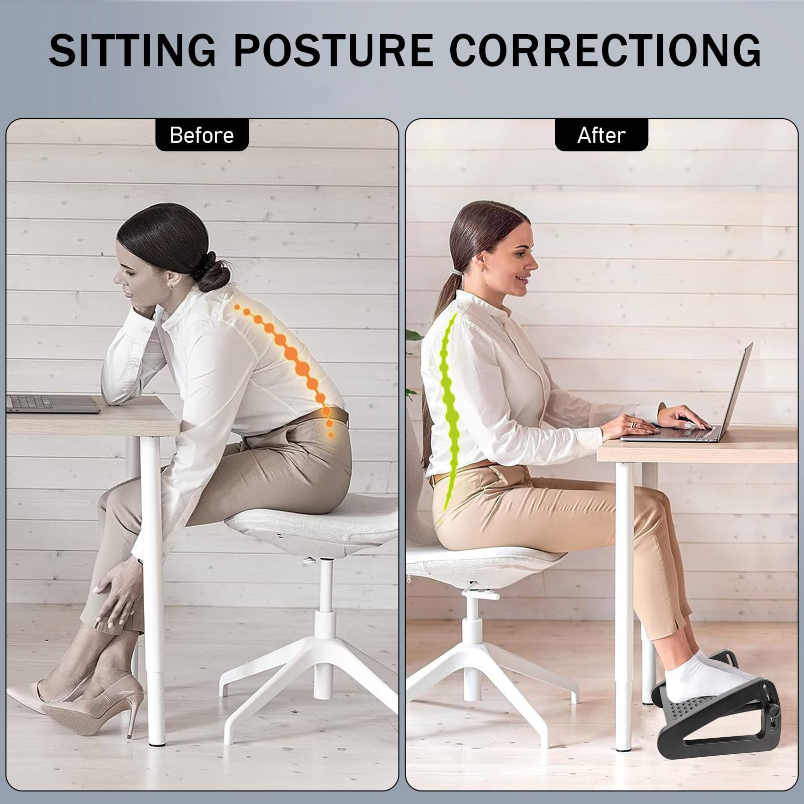 Ergonomic Under Desk Footrest with Massage Rollers and Desk Leg Rest - Pain Relief for Home Office Work - Improve Posture and Reduce Fatigue - Adjustable Height for Comfort and Well-Being