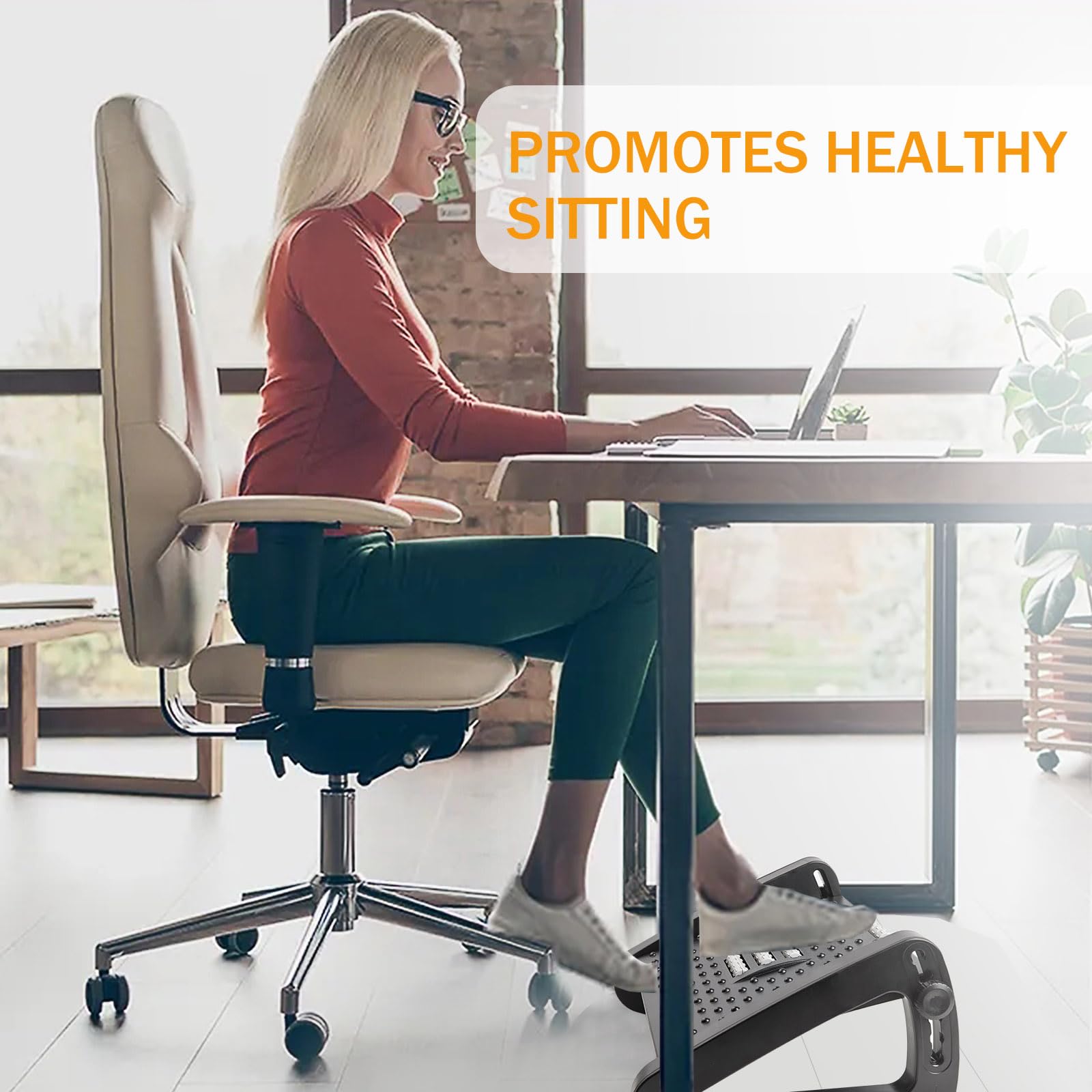 Ergonomic Under Desk Footrest with Massage Rollers and Desk Leg Rest - Pain Relief for Home Office Work - Improve Posture and Reduce Fatigue - Adjustable Height for Comfort and Well-Being