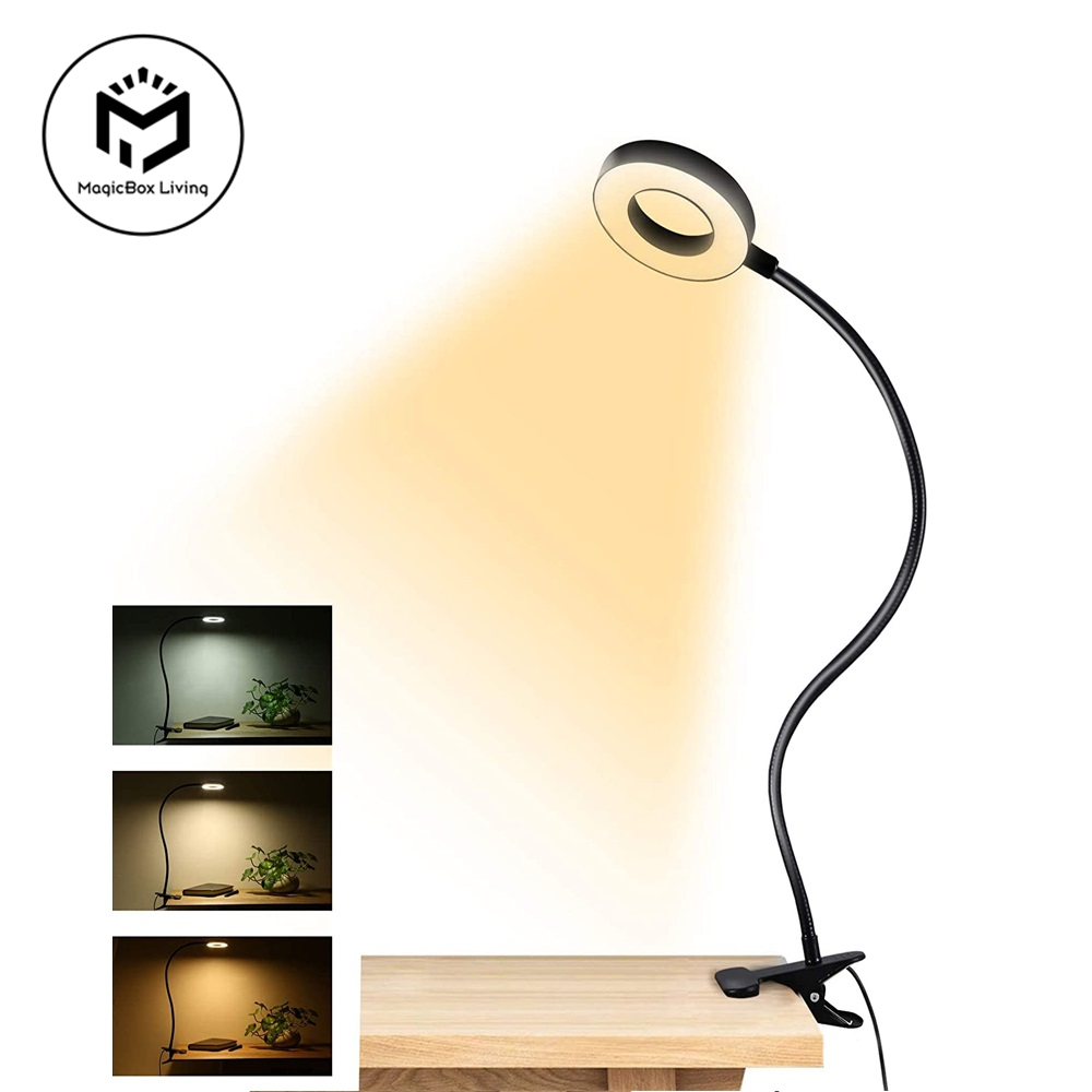 Adjustable LED Desk Lamp with 360° Flexible Gooseneck, Eye-Caring Design, USB-Powered Clamp Light for Reading and Studying, Customizable Brightness and Color Temperature, Flicker-Free Technology, Ideal for Focus and Concentration, Space-Saving Solution for Desk or Table