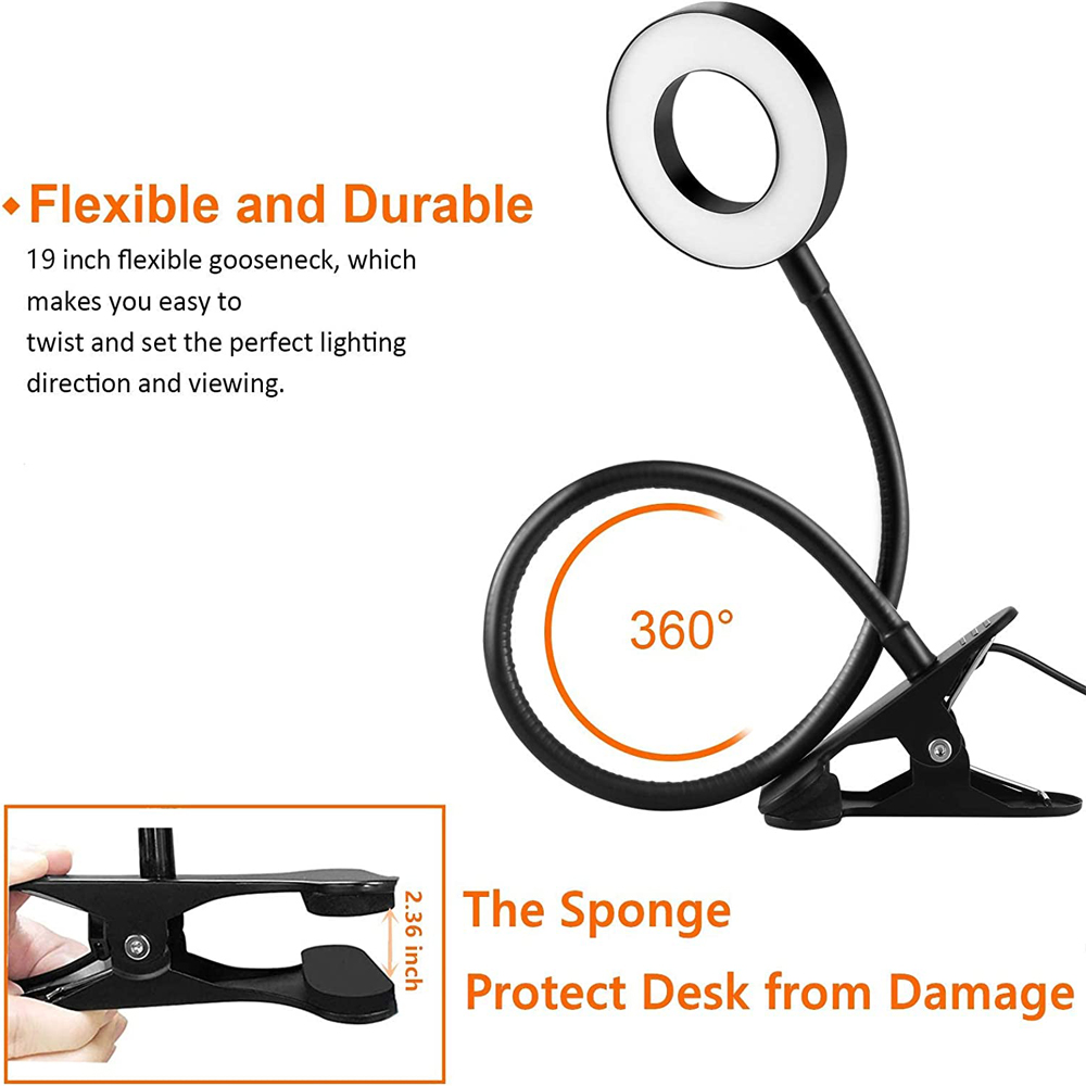 Adjustable LED Desk Lamp with 360° Flexible Gooseneck, Eye-Caring Design, USB-Powered Clamp Light for Reading and Studying, Customizable Brightness and Color Temperature, Flicker-Free Technology, Ideal for Focus and Concentration, Space-Saving Solution for Desk or Table