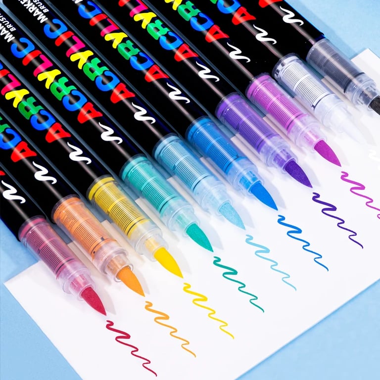 Acrylic Marker Pens Set - 12/24/30 Vibrant Colors, Waterproof, Fade-Resistant, Soft Brush Nib, Multi-Surface Use - Ideal for Students and Professionals, Versatile and Reliable Art Pens for Detailed Work and Broad Strokes