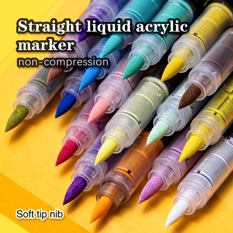 Acrylic Marker Pens Set - 12/24/30 Vibrant Colors, Waterproof, Fade-Resistant, Soft Brush Nib, Multi-Surface Use - Ideal for Students and Professionals, Versatile and Reliable Art Pens for Detailed Work and Broad Strokes