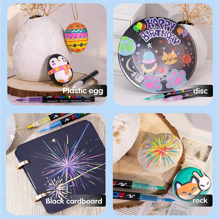 Acrylic Marker Pens Set - 12/24/30 Vibrant Colors, Waterproof, Fade-Resistant, Soft Brush Nib, Multi-Surface Use - Ideal for Students and Professionals, Versatile and Reliable Art Pens for Detailed Work and Broad Strokes