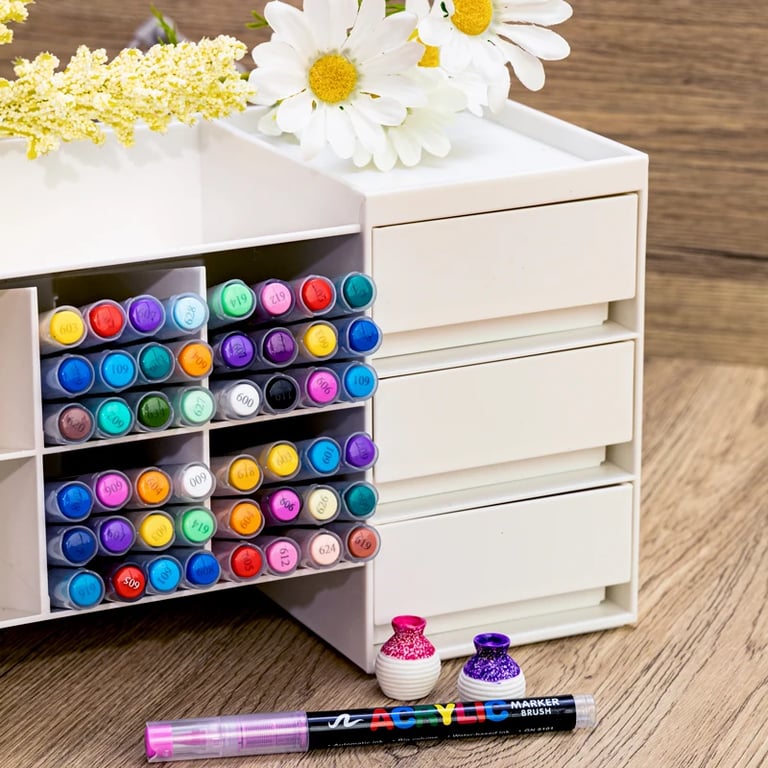Acrylic Marker Pens Set - 12/24/30 Vibrant Colors, Waterproof, Fade-Resistant, Soft Brush Nib, Multi-Surface Use - Ideal for Students and Professionals, Versatile and Reliable Art Pens for Detailed Work and Broad Strokes