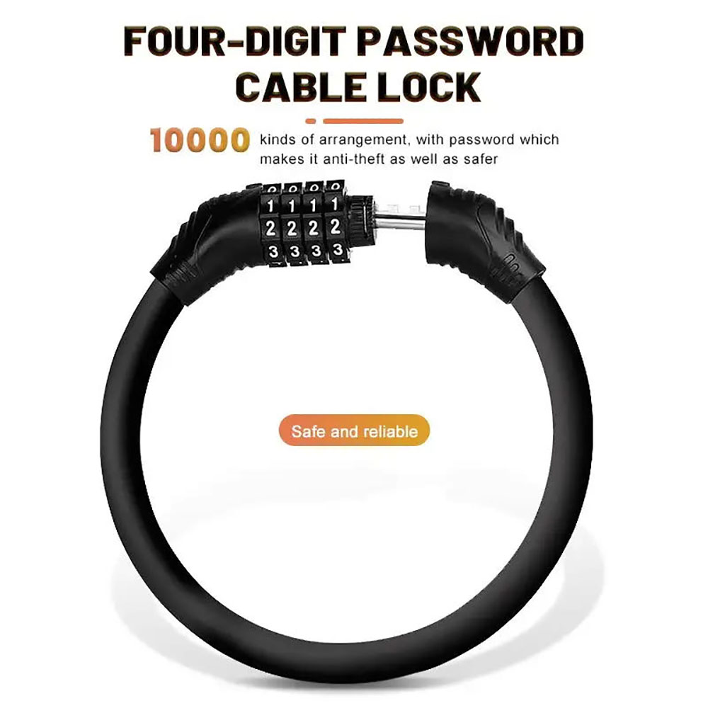 Heavy-Duty Stainless Steel Bicycle Cable Lock with 4-Digit Combination Code for Ultimate Anti-Theft Protection - Portable and Versatile Security Solution for Bikes, Gates, Fences, Toolboxes - Durable, Easy-to-Use Lock for Cyclists On the Go