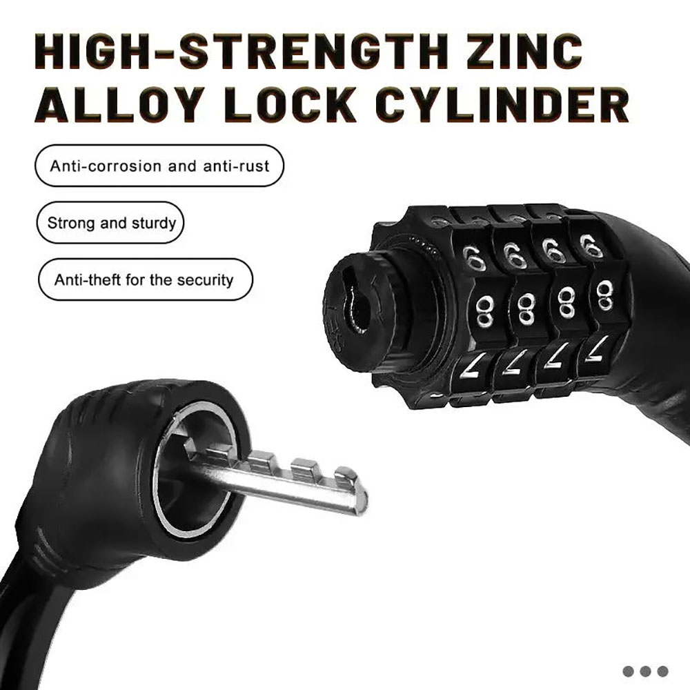 Heavy-Duty Stainless Steel Bicycle Cable Lock with 4-Digit Combination Code for Ultimate Anti-Theft Protection - Portable and Versatile Security Solution for Bikes, Gates, Fences, Toolboxes - Durable, Easy-to-Use Lock for Cyclists On the Go