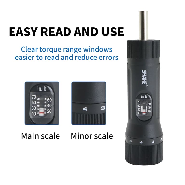 SHAHE Torque Screwdriver with 1/4" Drive for Precision Torque Control (10-70 in-lbs) - High-Quality Construction, Ergonomic Design, Easy-to-Read Scale, 10pcs Bits Set - Versatile Tool for Automotive, Electronics, Machinery, and More