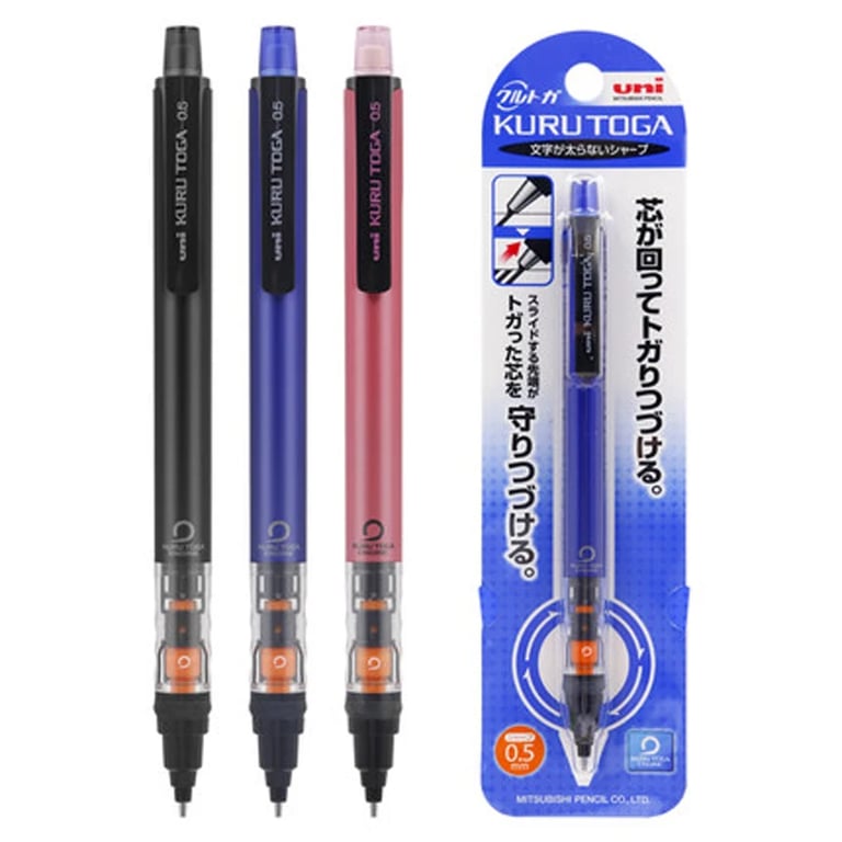 UNI Kuru Toga Mechanical Pencil M5-452 - Innovative Rotating Lead Mechanism, 0.5mm Fine Point for Precision Drawing, Low Center of Gravity for Comfort, Durable Construction, Ideal for School, Office, Artists, Architects, and Designers