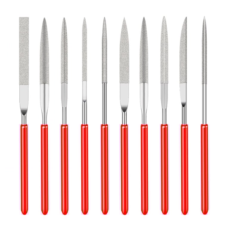Precision Diamond Needle Files Set - 10 Piece Kit for Detailed Work on Stone, Glass, Metal - High-Quality Diamond-Coated Steel, Ergonomic Handles - Versatile Crafting Tool for Jewelry Making, Woodworking, Metalworking - Durable, Long-Lasting, Complete Set for Hobbyists and Professionals