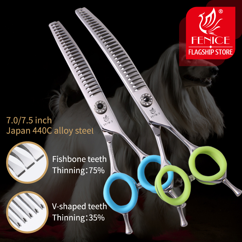 Fenice Professional Dog Grooming Shears - JP 440C Stainless Steel Curved Thinning Scissors Set for Precise & Effortless Cutting - 7.0/7.5 inch Size Options - Ergonomic Design for Comfort - Professional Grade Precision Grooming Tool with Easy Maintenance Features